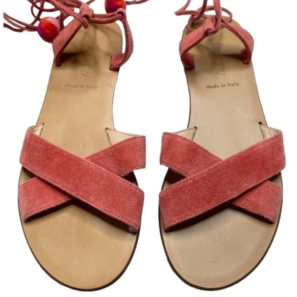 J.Crew Coral Pom Pom Suede Lace Up Sandals Size 8 - Picture 3 of 7